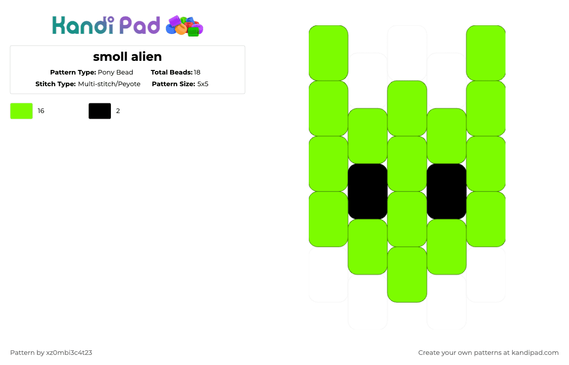 smoll alien - Pony Bead Pattern by xvampir3c4t24 on Kandi Pad - green,cotdalienlanguages