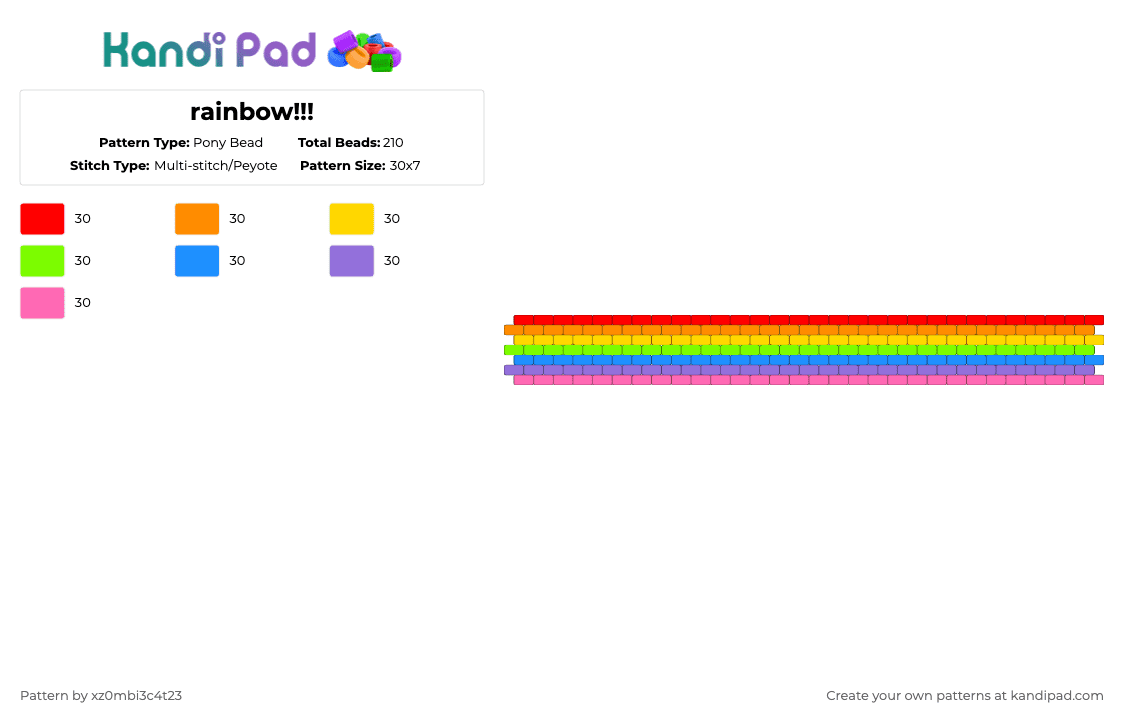 rainbow!!! - Pony Bead Pattern by xvampir3c4t24 on Kandi Pad - orange,green,purple,colorful
