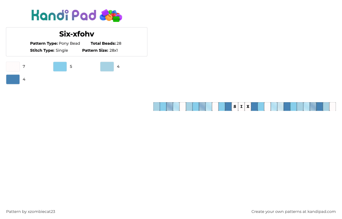 Six-xfohv - Pony Bead Pattern by xvampir3c4t24 on Kandi Pad - light blue,blue