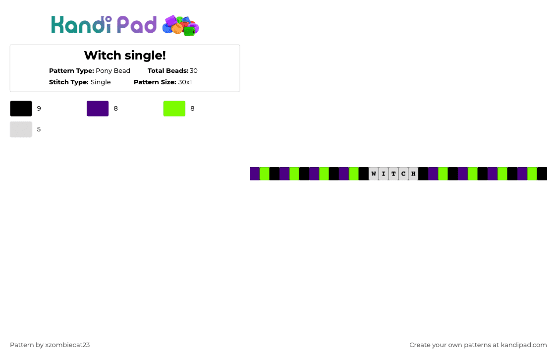 Witch single! - Pony Bead Pattern by xvampir3c4t24 on Kandi Pad - purple,green