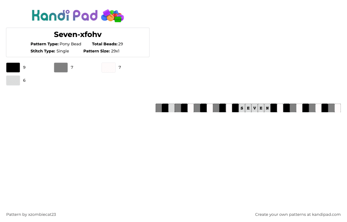 Seven-xfohv - Pony Bead Pattern by xvampir3c4t24 on Kandi Pad - gray,white