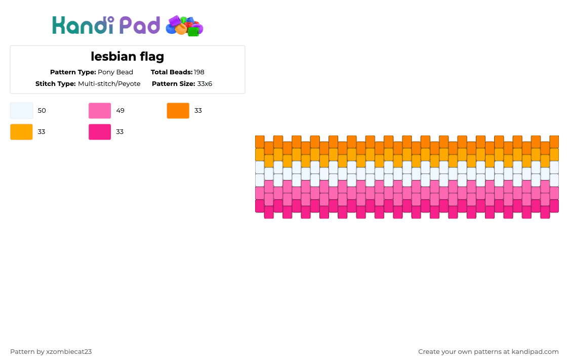 lesbian flag - Pony Bead Pattern by xvampir3c4t24 on Kandi Pad - orange,pink