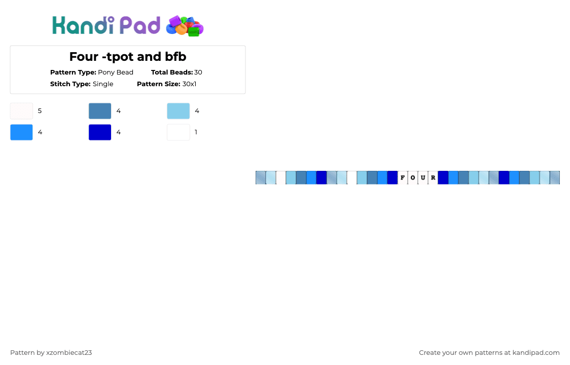 Four -tpot and bfb - Pony Bead Pattern by xvampir3c4t24 on Kandi Pad - blue,light blue