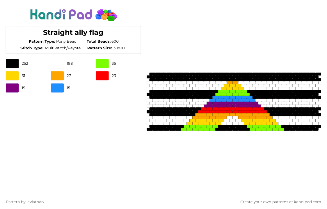 Straight ally flag - Pony Bead Pattern by leviathan on Kandi Pad - black,white,yellow,red,colorful