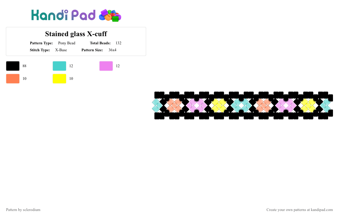 Stained glass X-cuff - Pony Bead Pattern by sclerodium on Kandi Pad - black,light blue,pink,cotdstainedglass,xcuff