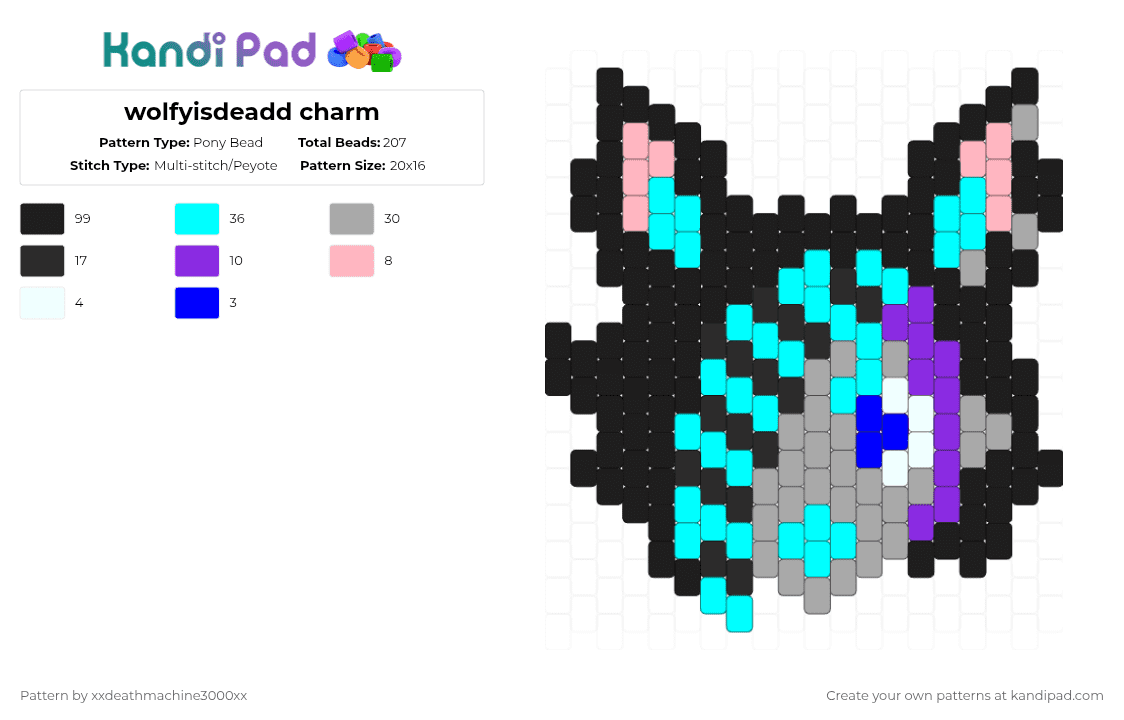 wolfyisdeadd charm - Pony Bead Pattern by xxdeathmachine3000xx on Kandi Pad - black,beige,light blue