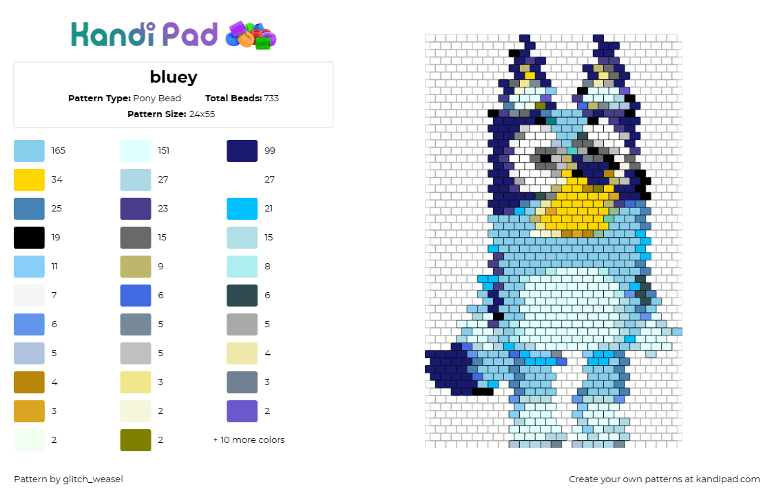 bluey - Pony Bead Pattern by glitch_weasel on Kandi Pad - bluey,character,cute,vibrant,personality,joy,blue