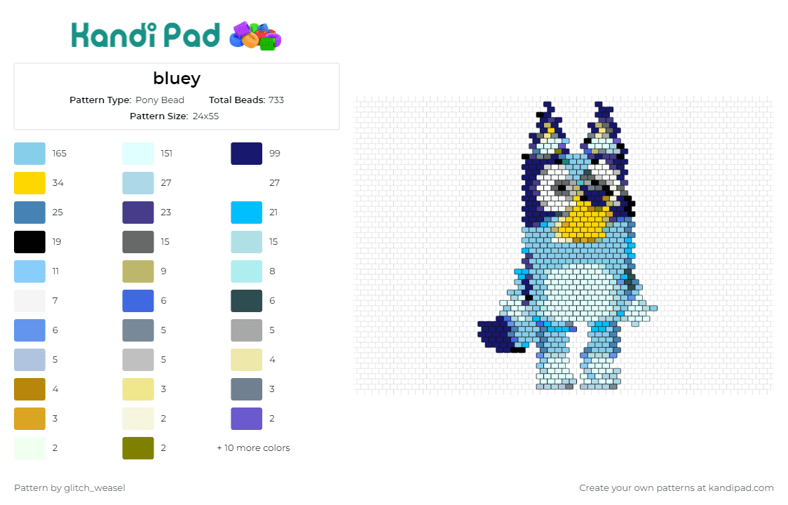 bluey - Pony Bead Pattern by glitch_weasel on Kandi Pad - bluey,character,imaginative,cute,vibrant,personality,joy,blue