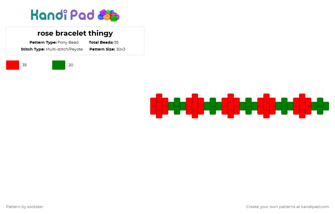 rose bracelet thingy - Pony Bead Pattern by sockster on Kandi Pad - red,green