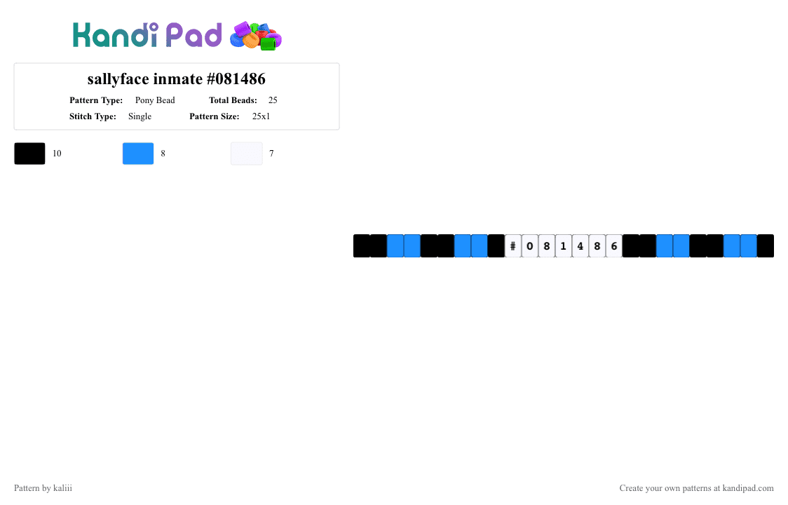 sallyface inmate #081486 - Pony Bead Pattern by kaliii on Kandi Pad - white,light blue