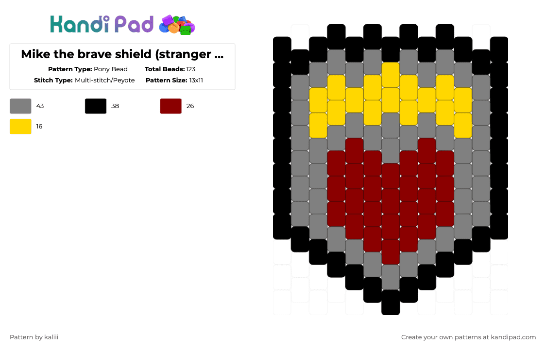 Mike the brave shield (stranger things) - Pony Bead Pattern by kaliii on Kandi Pad - gray
