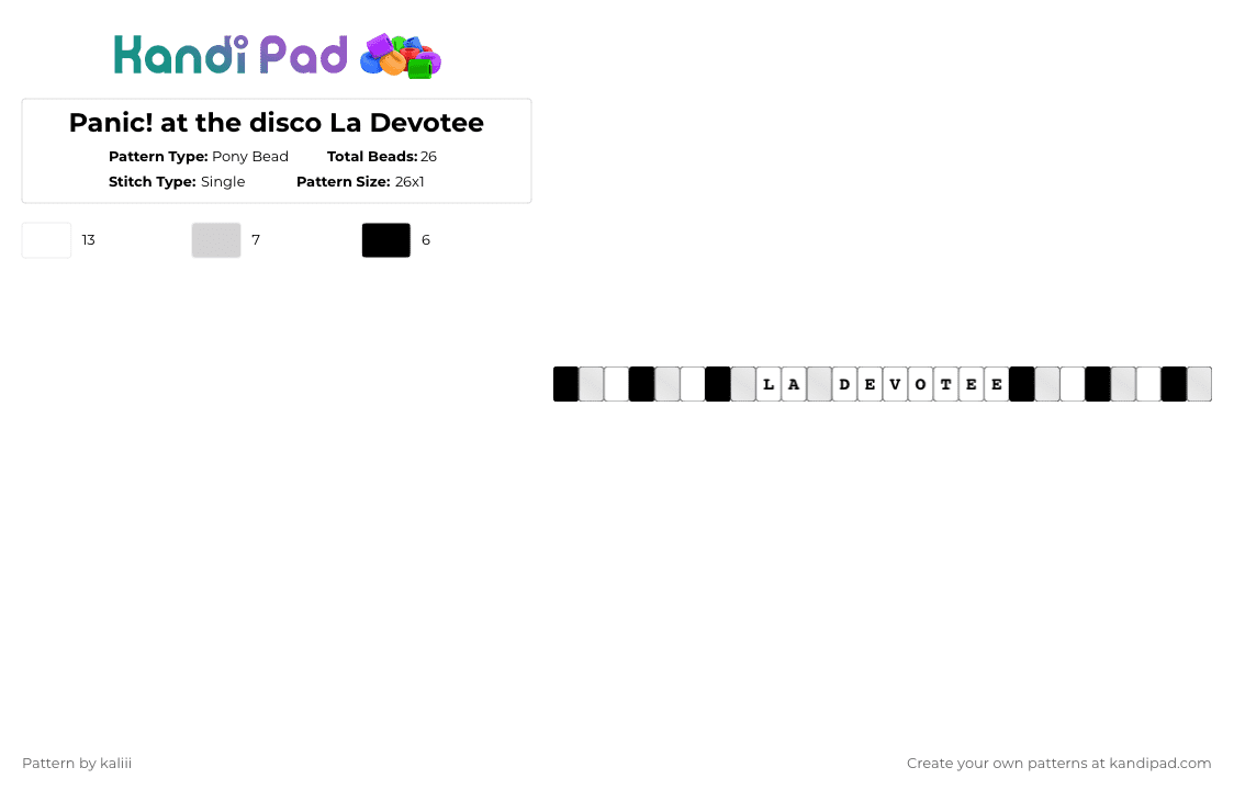 Panic! at the disco La Devotee - Pony Bead Pattern by kaliii on Kandi Pad - white