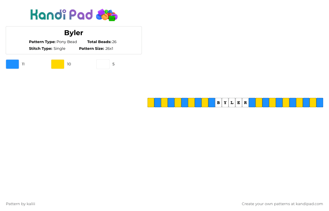 Byler - Pony Bead Pattern by kaliii on Kandi Pad - yellow,light blue