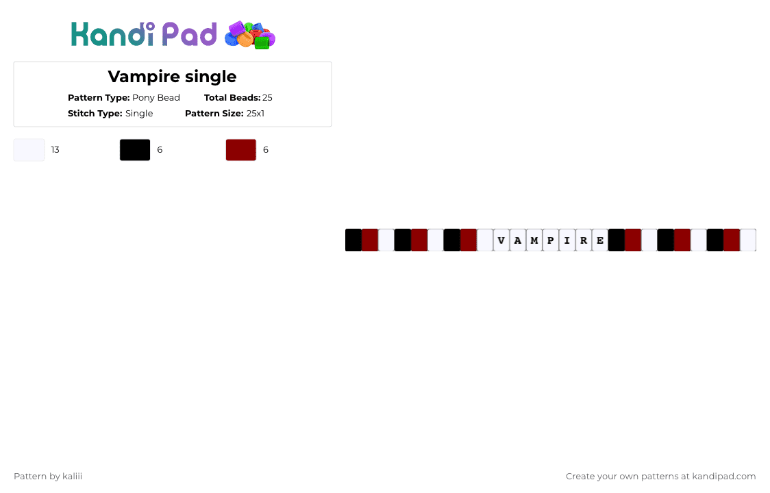 Vampire single - Pony Bead Pattern by kaliii on Kandi Pad - red, white