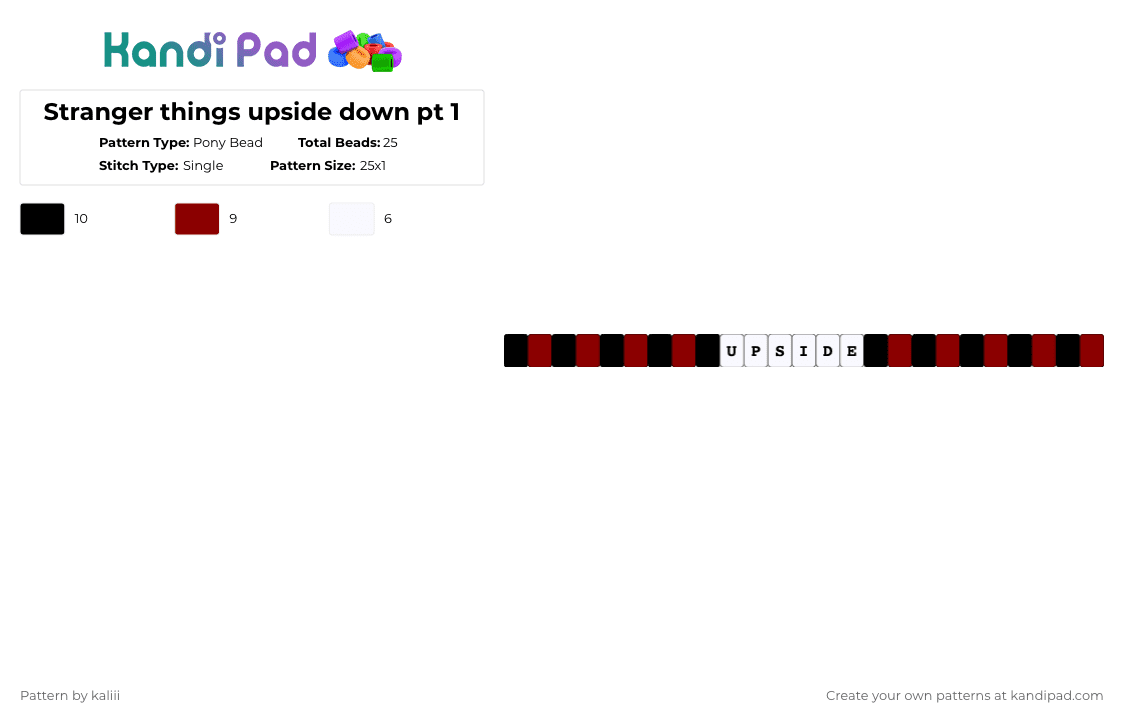 Stranger things upside down pt 1 - Pony Bead Pattern by kaliii on Kandi Pad - red, white