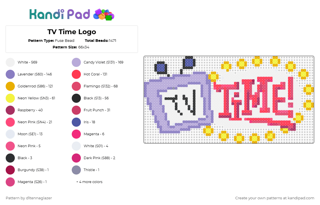 TV Time Logo - Fuse Bead Pattern by hexane on Kandi Pad - white,pink,red,tenna,tenna deltarune,deltarune,deltarune chapter 3,mr tenna,mr ant tenna,video game