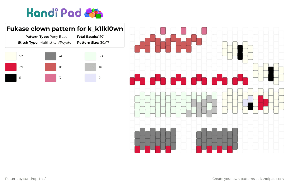 Fukase clown pattern for k_k1lkl0wn - Pony Bead Pattern by deleted_user_845604 on Kandi Pad - white,red,gray