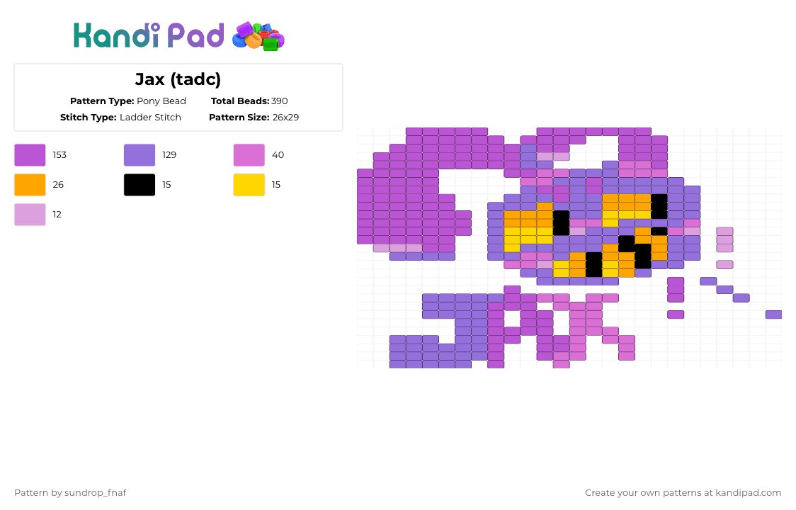 Jax (tadc) - Pony Bead Pattern by deleted_user_845604 on Kandi Pad - purple,pink