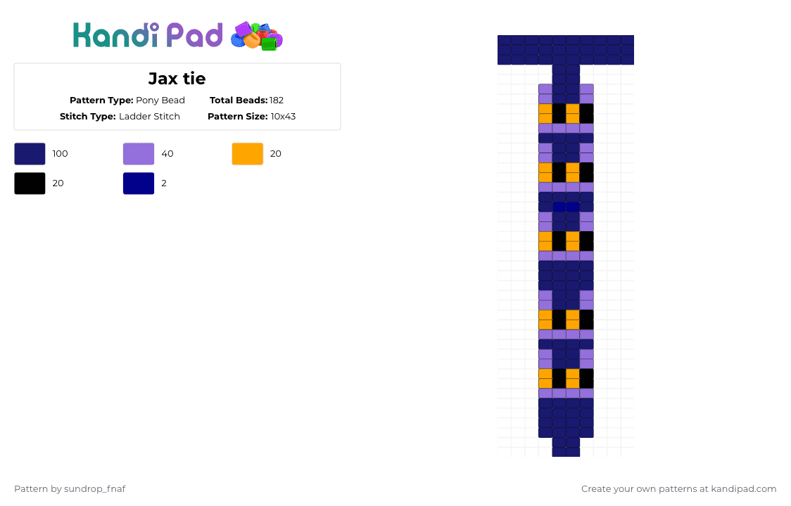 Jax tie - Pony Bead Pattern by deleted_user_845604 on Kandi Pad - purple