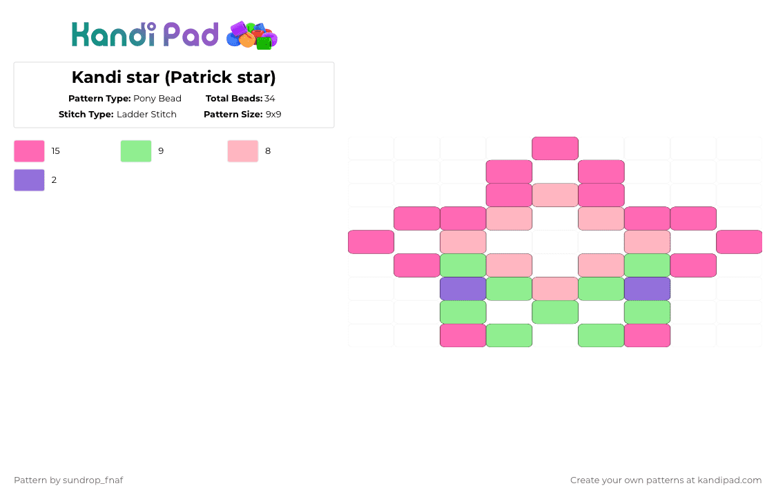 Kandi star (Patrick star) - Pony Bead Pattern by deleted_user_845604 on Kandi Pad - pink