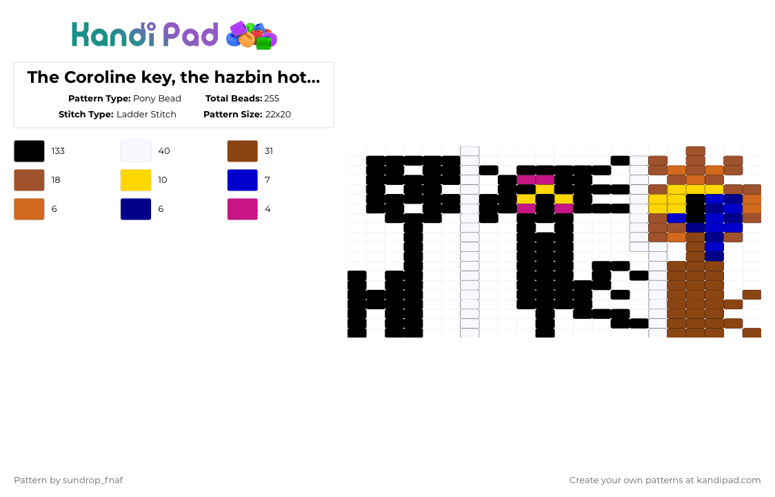 The Coroline key, the hazbin hotel key, and the owl house key - Pony Bead Pattern by deleted_user_845604 on Kandi Pad - black,red,cotdkeys