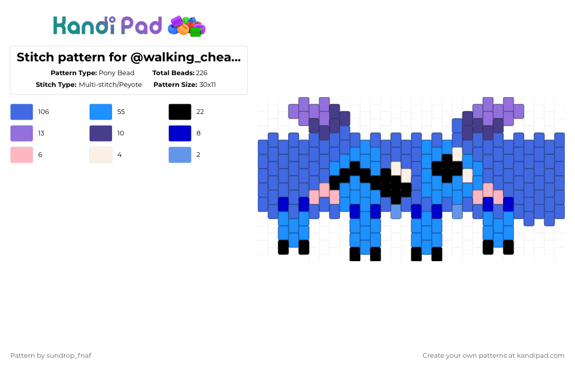 Stitch pattern for @walking_cheat_code - Pony Bead Pattern by deleted_user_845604 on Kandi Pad - blue, light blue