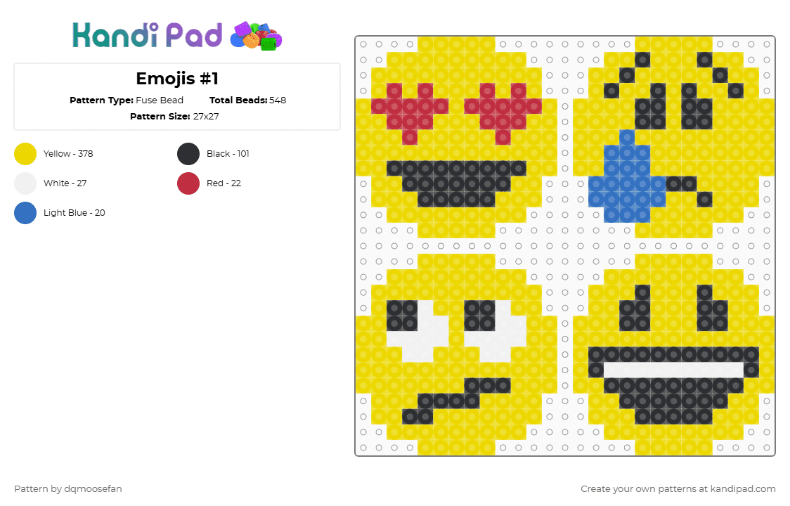 Emojis #1 - Fuse Bead Pattern by dqmoosefan on Kandi Pad - yellow,emoji,emojis,smiley,smile