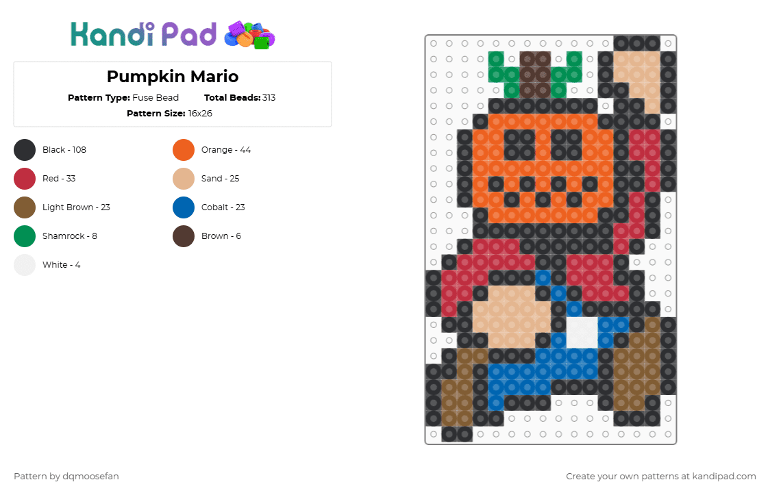 Pumpkin Mario - Fuse Bead Pattern by dqmoosefan on Kandi Pad - black,red,blue,orange,colorful,pumpkin,mario,halloween