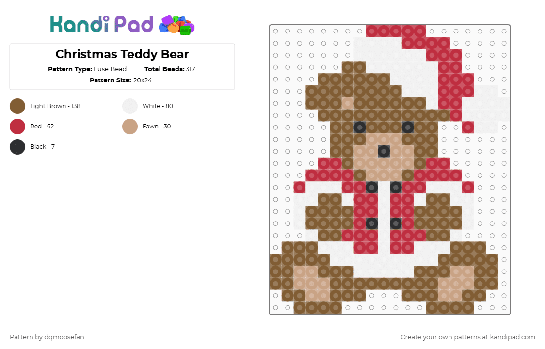 Christmas Teddy Bear - Fuse Bead Pattern by dqmoosefan on Kandi Pad - tan,christmas,teddy bear,santa hat,holidays