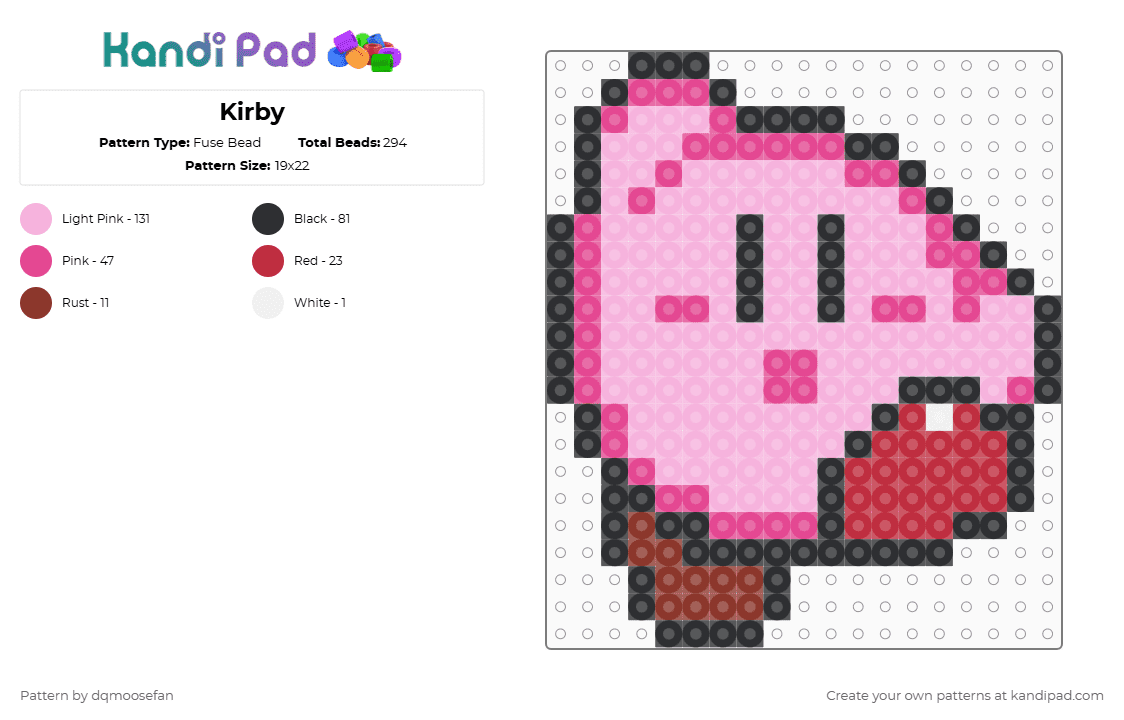 Kirby - Fuse Bead Pattern by dqmoosefan on Kandi Pad - pink,nintendo,kirby