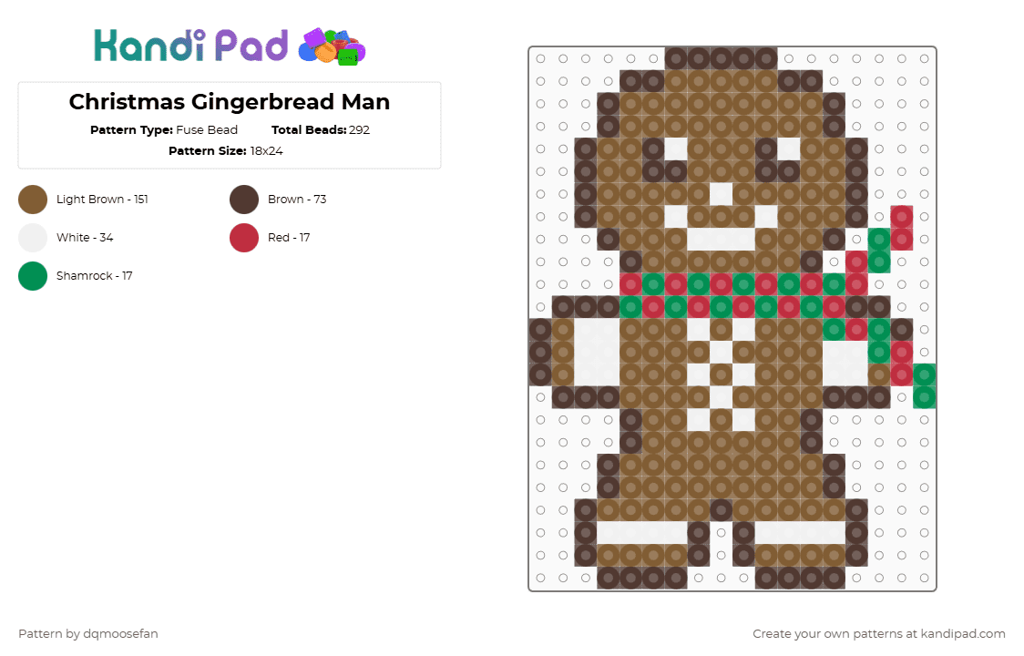 Christmas Gingerbread Man - Fuse Bead Pattern by dqmoosefan on Kandi Pad - brown,tan,christmas,gingerbread,gingerbread man,scarf