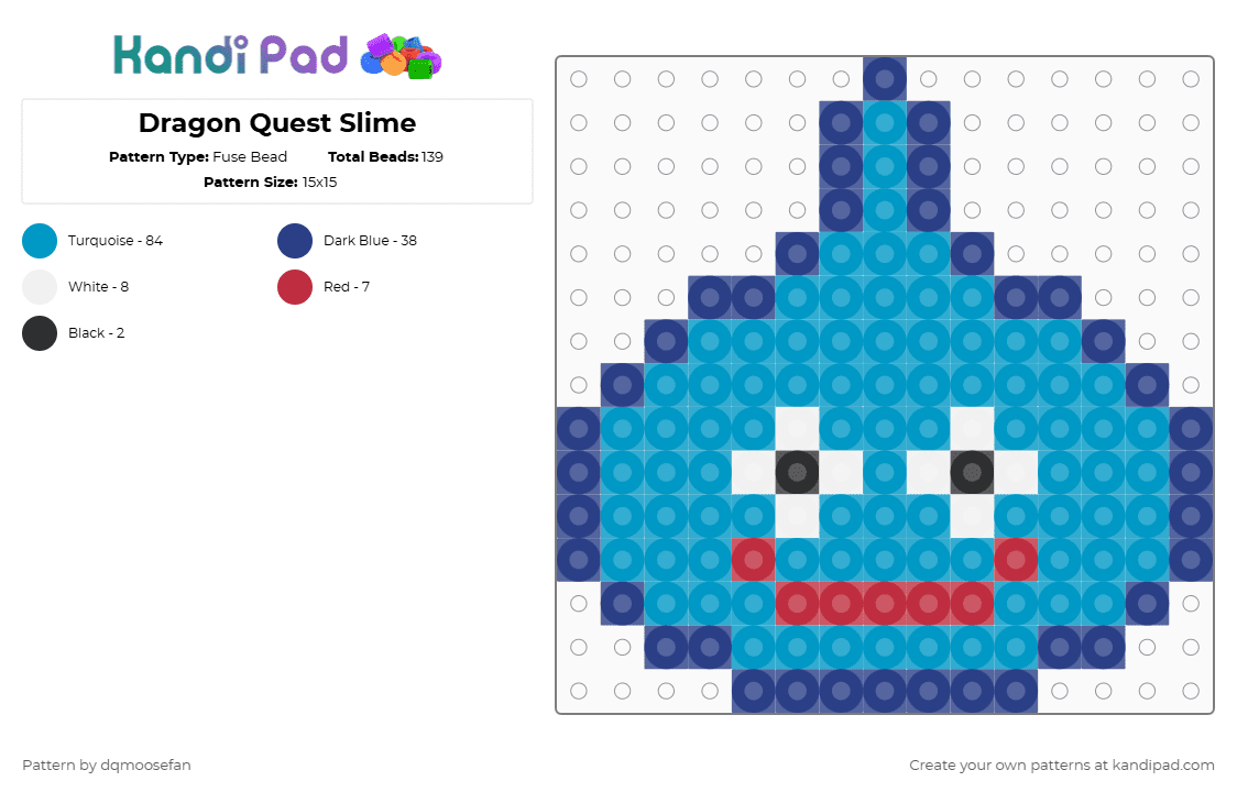 Dragon Quest Slime - Fuse Bead Pattern by dqmoosefan on Kandi Pad - light blue,dragon quest,nes,snes,dragon,quest,slime