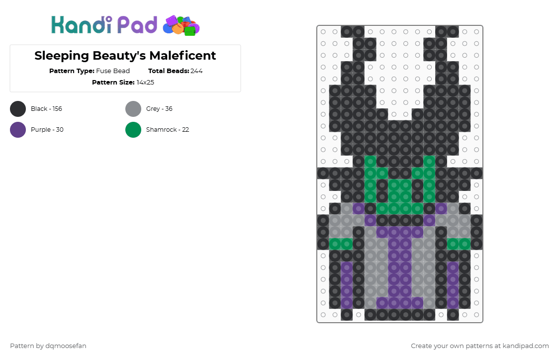Sleeping Beauty\'s Maleficent - Fuse Bead Pattern by dqmoosefan on Kandi Pad - black,purple,gray,maleficent,sleeping beauty,sleeping,beauty,disney