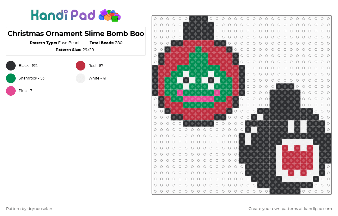 Christmas Ornament Slime Bomb Boo - Fuse Bead Pattern by dqmoosefan on Kandi Pad - black,red,green,christmas,ornament,boo,mario,bomb,slime,dragon quest