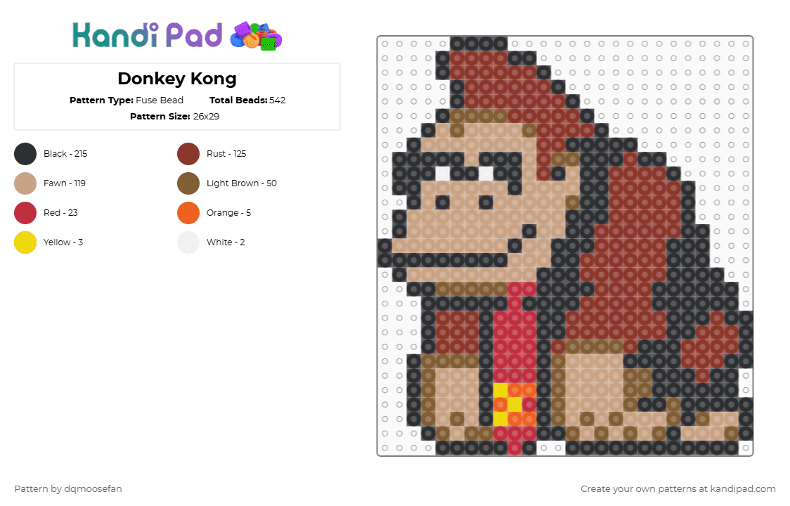Donkey Kong - Fuse Bead Pattern by dqmoosefan on Kandi Pad - red,beige,donkey,kong,donkey kong,nintendo,mario