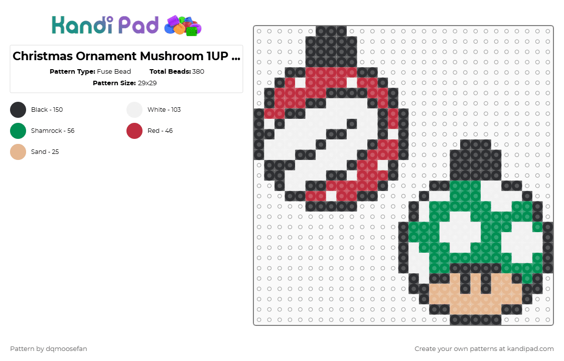 Christmas Ornament Mushroom 1UP Piranha Plant - Fuse Bead Pattern by dqmoosefan on Kandi Pad - green,red,christmas,ornament,mushroom,1up,piranha plant,piranha,mario