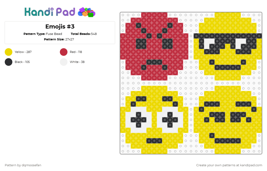 Emojis #3 - Fuse Bead Pattern by dqmoosefan on Kandi Pad - red,yellow,emoji,emojis,smiley,smile