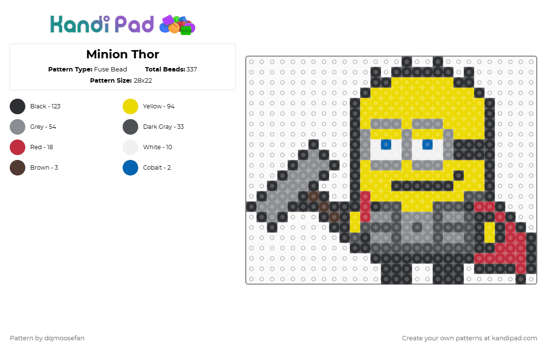Minion Thor - Fuse Bead Pattern by dqmoosefan on Kandi Pad - gray,yellow,minion,thor