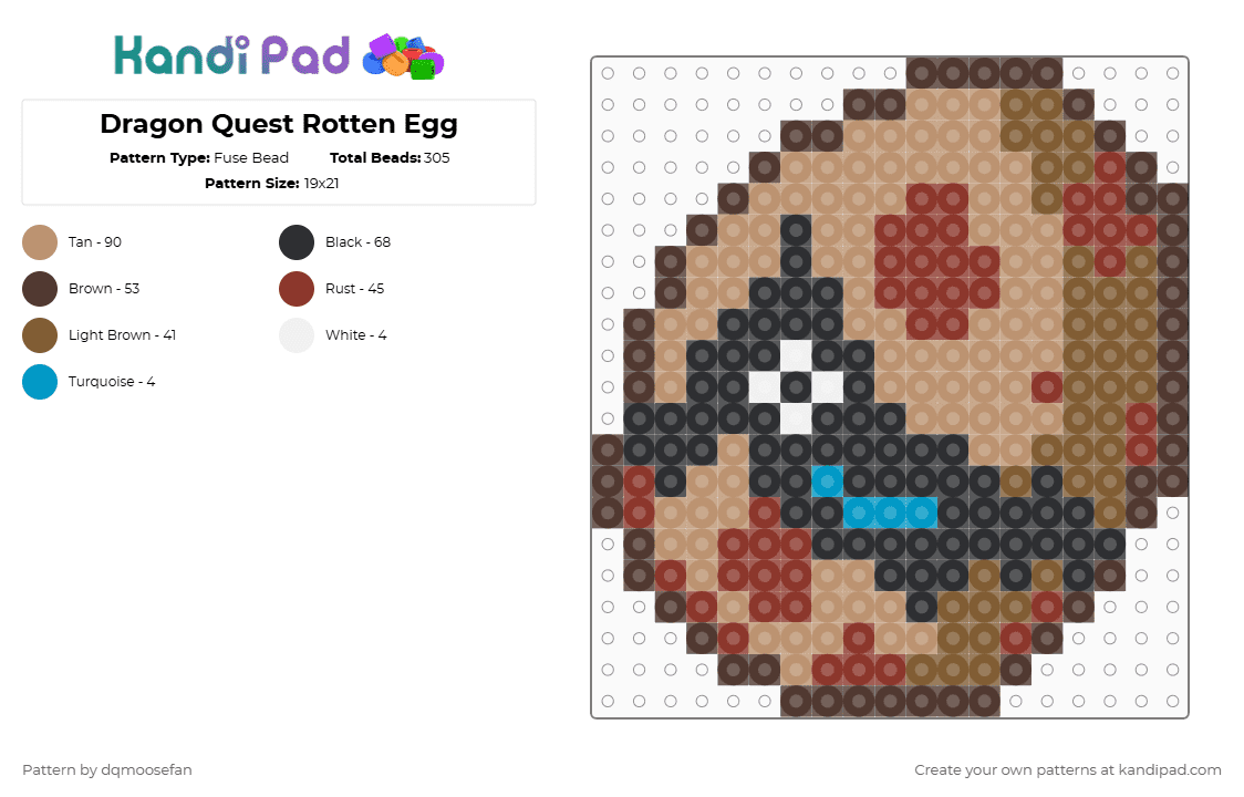 Dragon Quest Rotten Egg - Fuse Bead Pattern by dqmoosefan on Kandi Pad - brown,red,beige,dragon quest,dragon,quest,rotten egg,rotten,egg,dqm,monster
