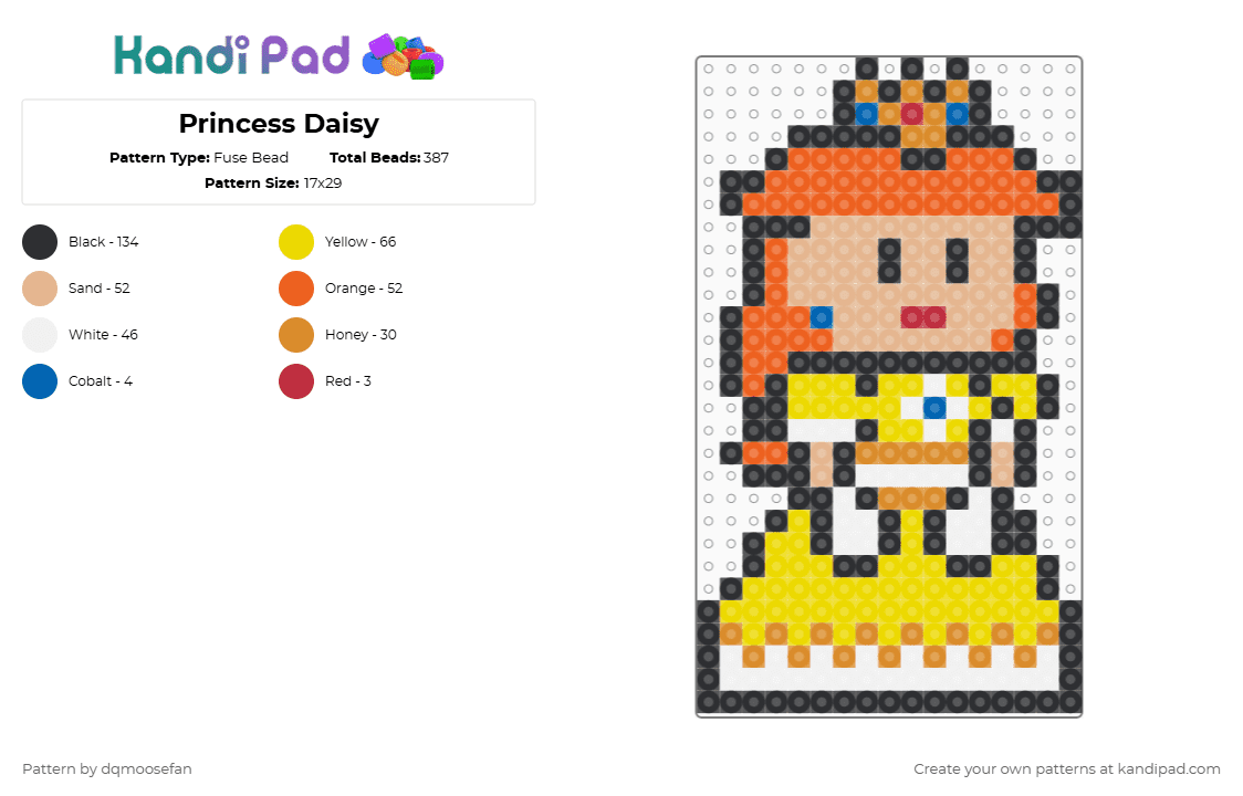 Princess Daisy - Fuse Bead Pattern by dqmoosefan on Kandi Pad - orange,yellow,beige,princess,daisy,mario,snes,sprite