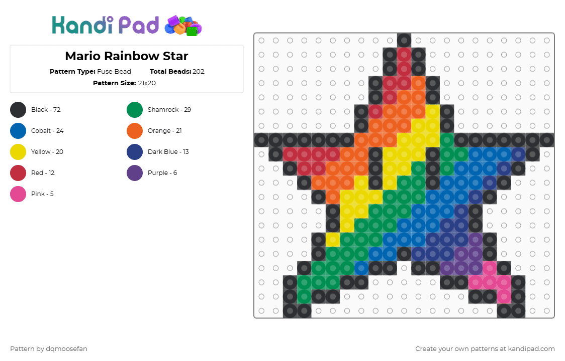 Mario Rainbow Star - Fuse Bead Pattern by dqmoosefan on Kandi Pad - orange,yellow,green,blue,mario,kart,rainbow,star