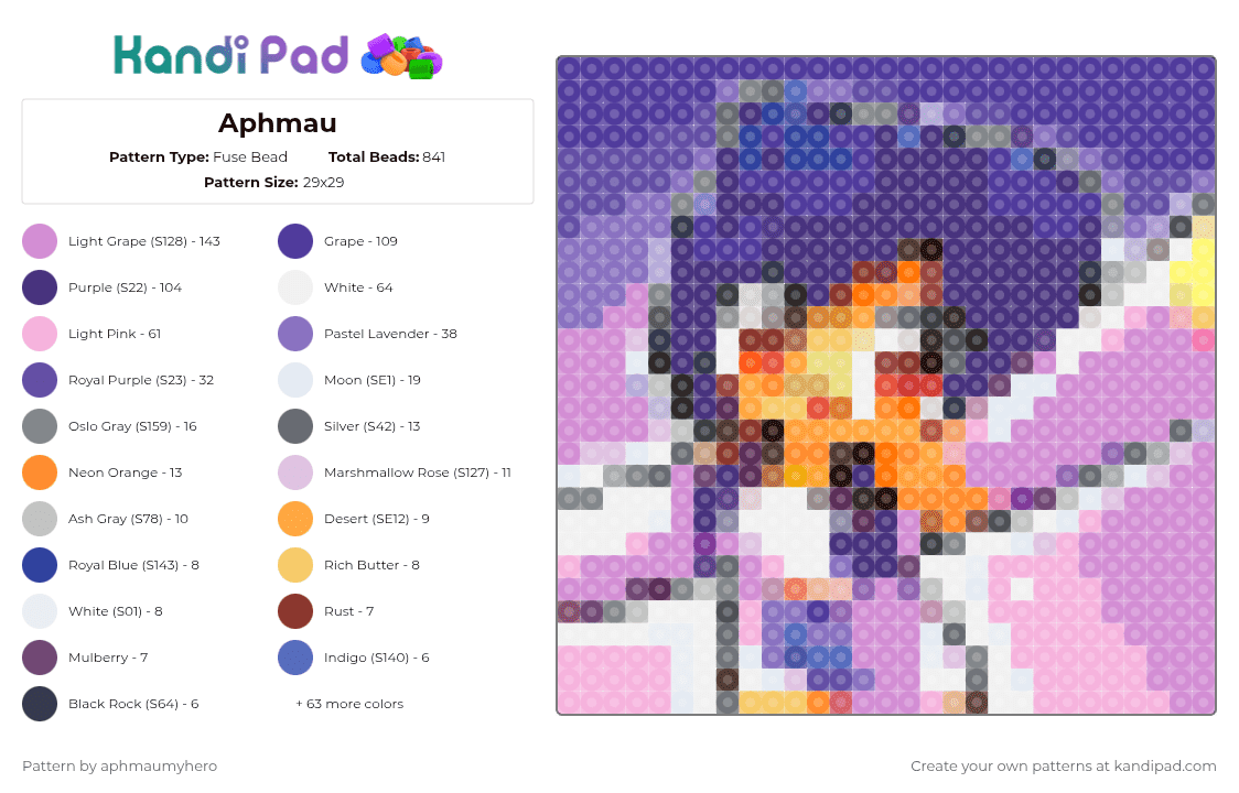 Aphmau - Fuse Bead Pattern by aphmaumyhero on Kandi Pad - purple,pink