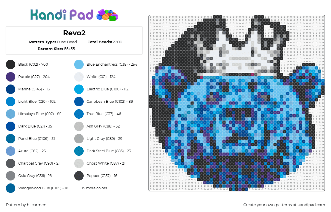 Revo2 - Fuse Bead Pattern by hiicarmen on Kandi Pad - bear,animal,crown,king,regal,strength,royalty,majestic,blue