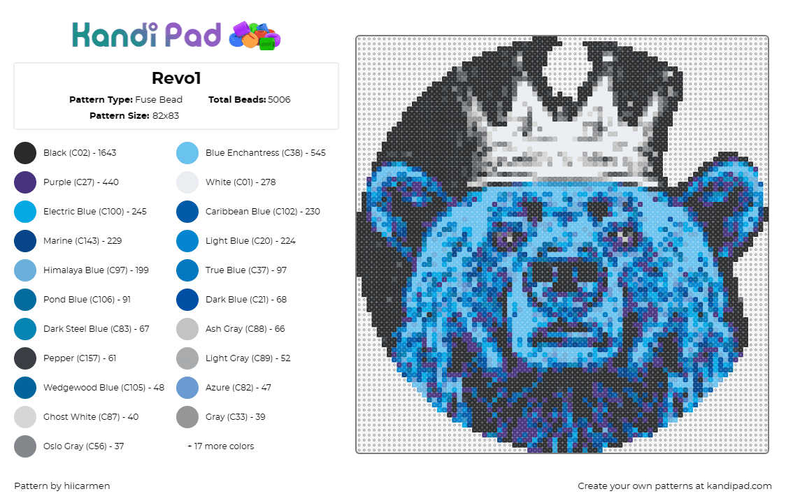 Revo1 - Fuse Bead Pattern by hiicarmen on Kandi Pad - bear,animal,crown,king,majestic,wilderness,nobility,leadership,blue