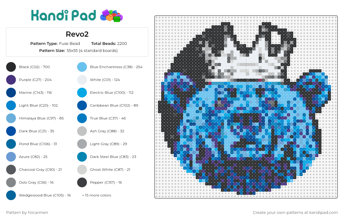 Revo2 - Fuse Bead Pattern by hiicarmen on Kandi Pad - bear,animal,crown,king,regal,strength,royalty,majestic,blue