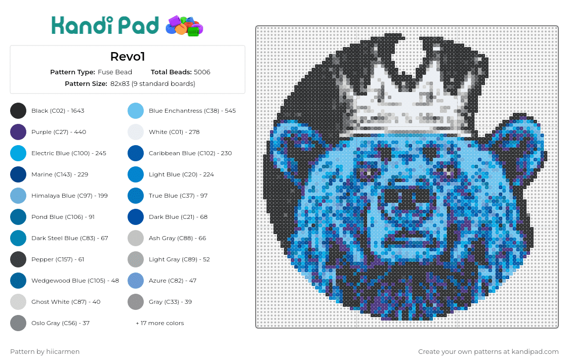 Revo1 - Fuse Bead Pattern by hiicarmen on Kandi Pad - bear,animal,crown,king,majestic,wilderness,nobility,leadership,blue