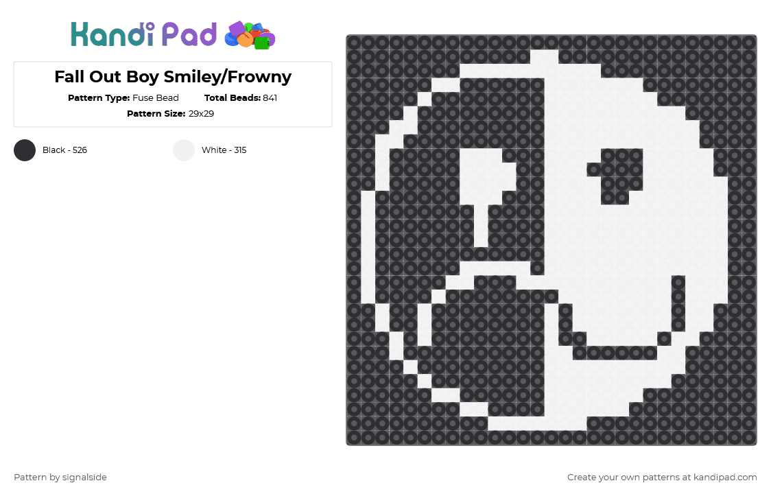 Fall Out Boy Smiley/Frowny - Fuse Bead Pattern by signalside on Kandi Pad - black,white,fall out boy,music,fob,band,logo,smile,smiley,frown