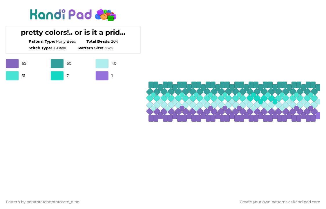 pretty colors!.. or is it a pride flag... idk - Pony Bead Pattern by potatotatotatotatotato_dino on Kandi Pad - teal,light blue,purple