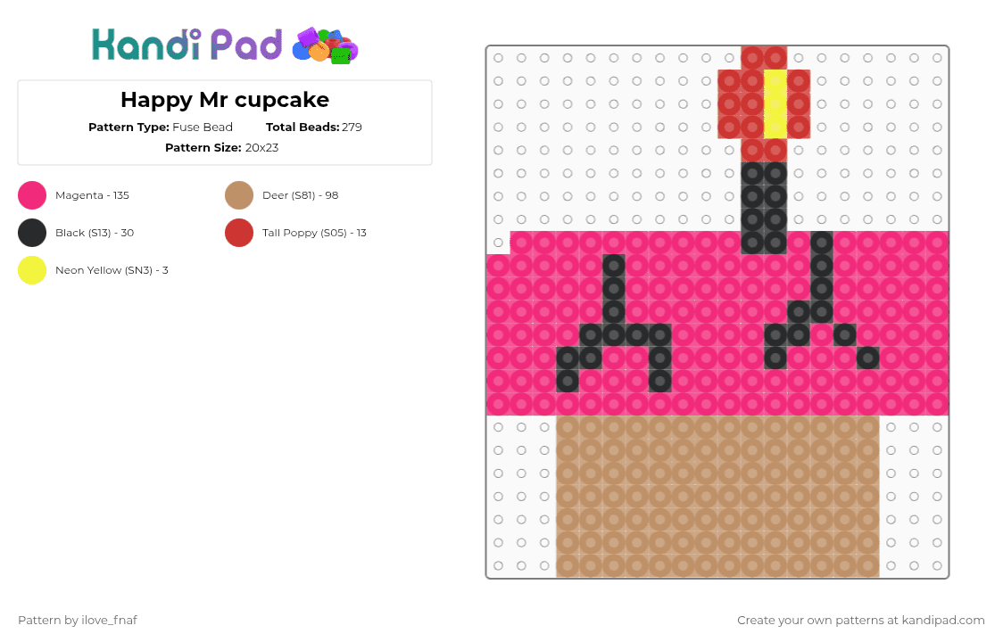 Happy Mr cupcake - Fuse Bead Pattern by ilove_fnaf on Kandi Pad - tan,pink