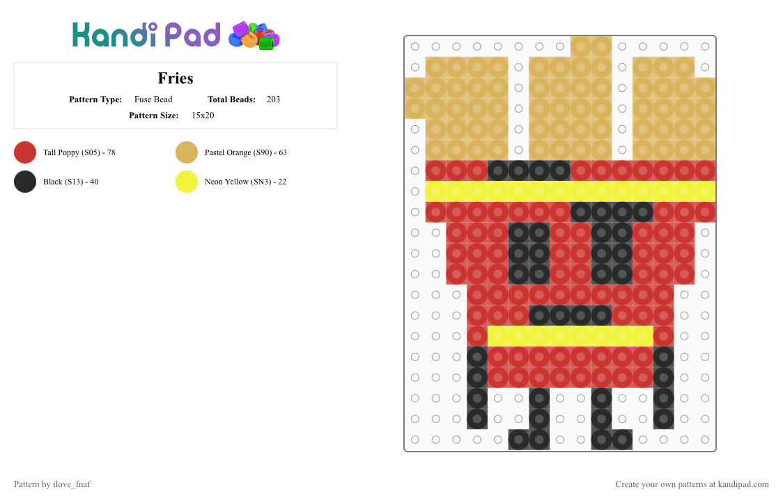 Fries - Fuse Bead Pattern by ilove_fnaf on Kandi Pad - orange, red